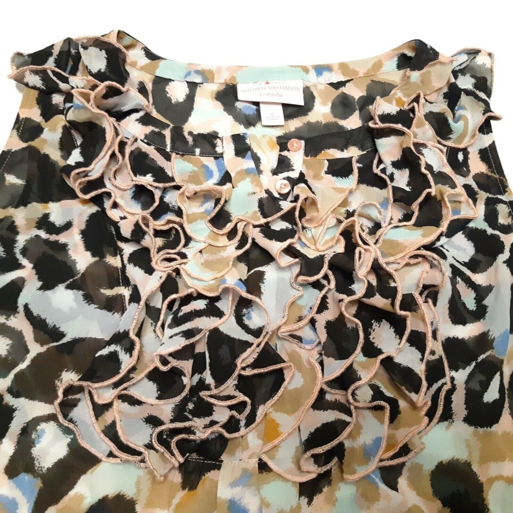 Matthew Williamson Impulse Top Womens Small Brown Leopard Print Ruffle Blouse - Picture 7 of 11